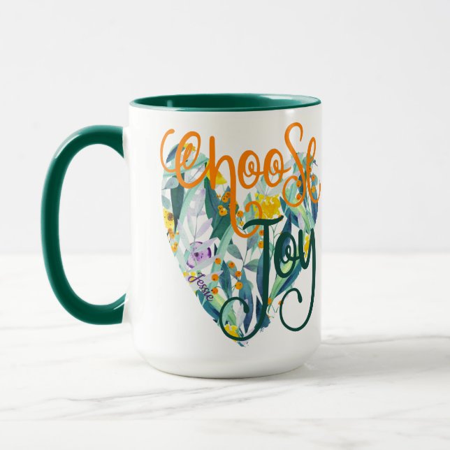 Mug Choisissez Joy Floral Nom du coeur (Gauche)