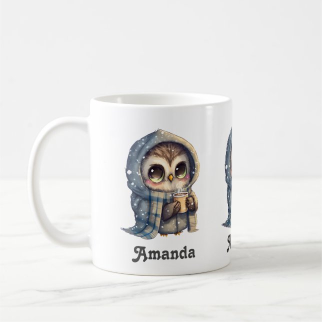 Mug Chouette à gros yeux mignonne tenant un café - (Gauche)