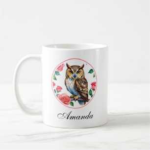 Mug Chouette aquarelle décorative avec Rose