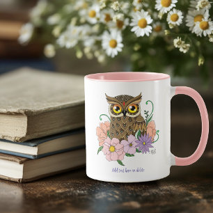 Mug Chouette aux fleurs pastel de printemps