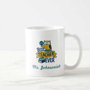 Mug Chouette avec des livres et un globe Best Teacher 