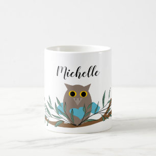 Mug Chouette Coeur Bleu Cute Sur Branche Personnalisé