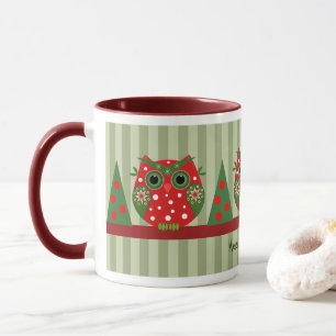 Mug Chouette de Noël mignonne et texte personnalisé