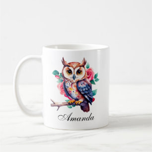 Mug Chouette et Roses d'aquarelle florale
