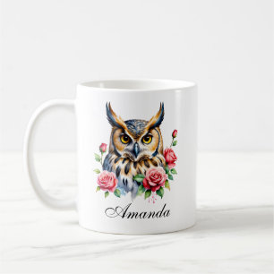 Mug Chouette florale à aquarelle