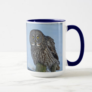Mug Chouette grise assise et rapace de la faune de la 