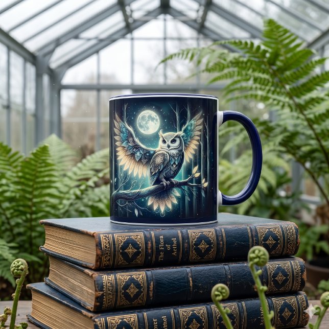 Mug Chouette Lunaire Mystique Lueur Céleste de la Forê (Mystical Moon Owl Celestial Forest Glow Mug)