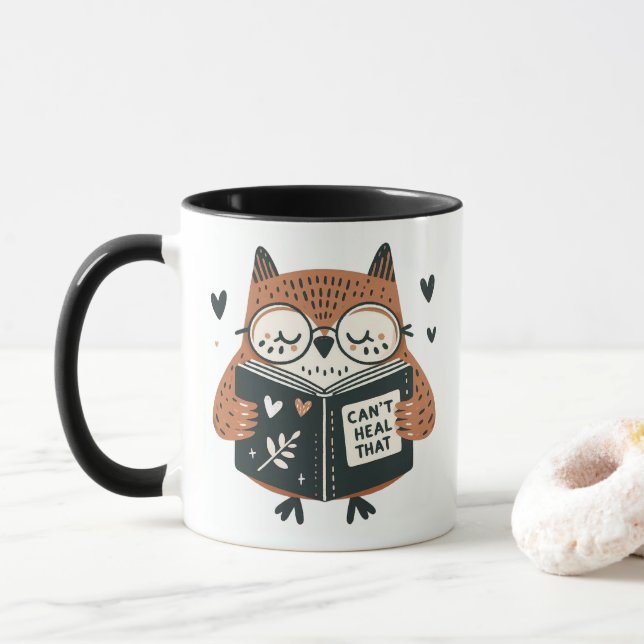 Mug Chouette mignonne avec lunettes - "Can't Heal That (Avec donut)