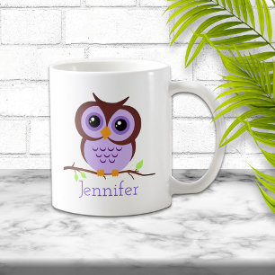 Mug Chouette mignonne en caricature violette