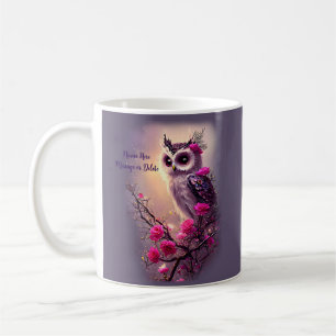 Mug Chouette pourpre et fleurs roses