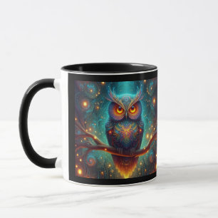 Mug Chouette psychédélique dans une forêt cosmique