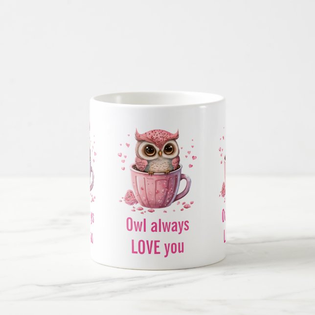 Mug Chouette rose mignonne dans une pelote amusante (Centre)