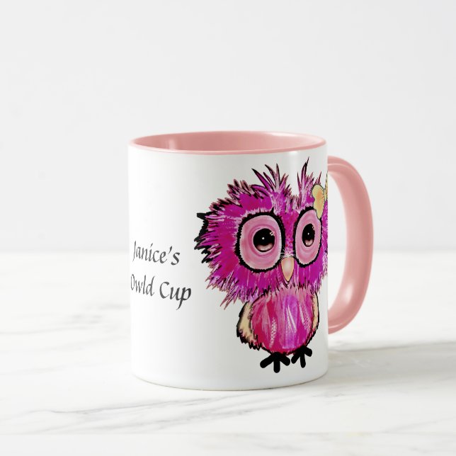Mug Chouette Rose Mignonne (Tasse Chouette) Modifiable (Devant droit)