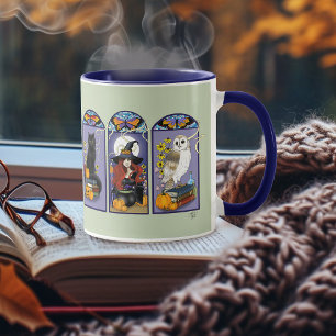 Mug Chouette sorcière Art Nouveau Chat Halloween