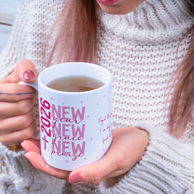 Mug Christian 2026 New Year Custom Scripture Cross (Change the verse or add your word of the year.)