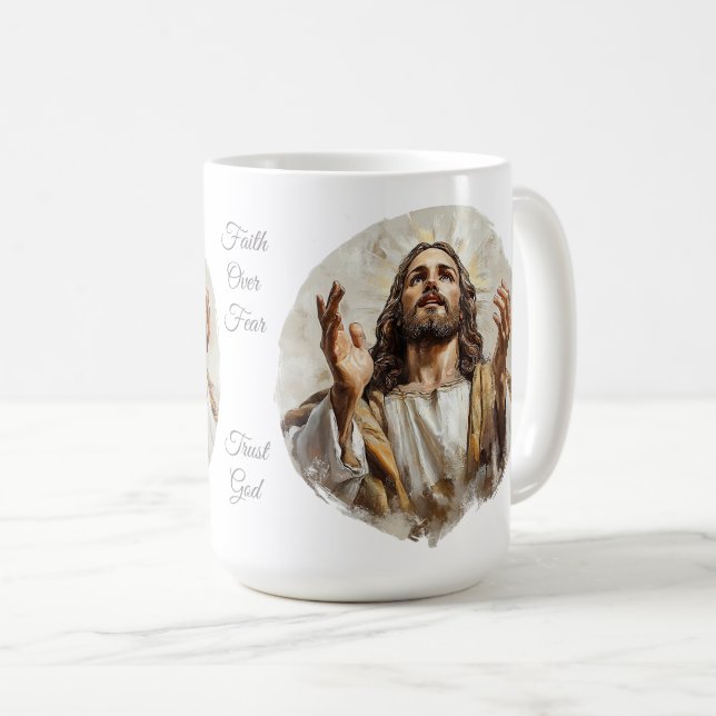 Mug Christian Mug, Jésus, Foi sur la peur, Faites conf (Devant droit)