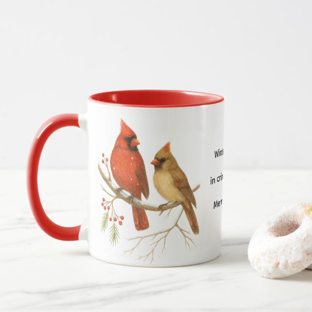 Mug Christmas Cardinal Birds Holiday Wildlife  (Avec donut)
