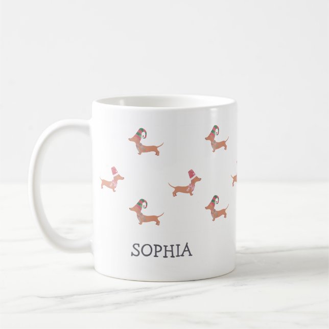 Mug Christmas Custom Name Modern Dachshund Motif (Gauche)