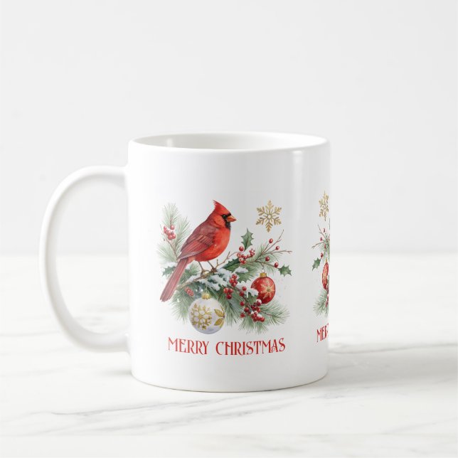 Mug Christmas Holly Bouquet Red Cardinal  (Gauche)