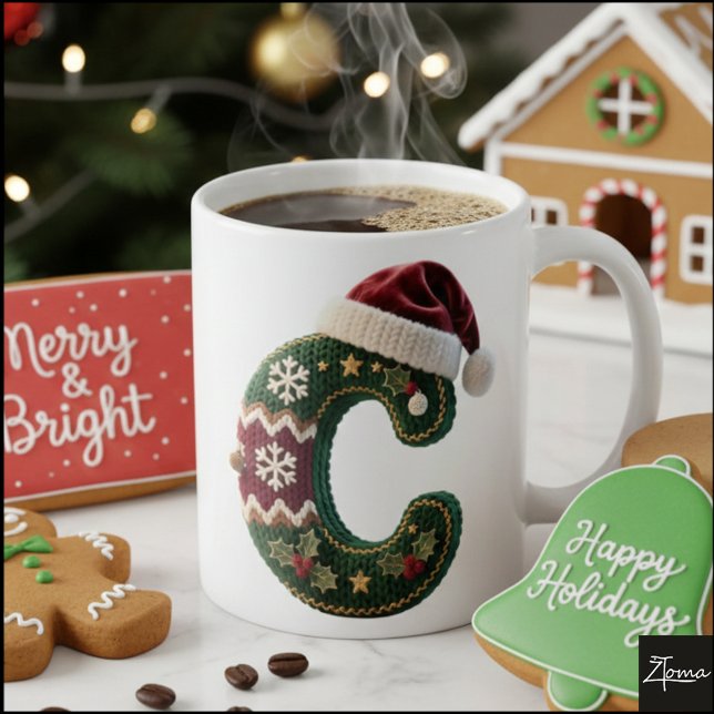 Mug Christmas Knit Sweater Letter C Santa Hat (Créateur téléchargé)