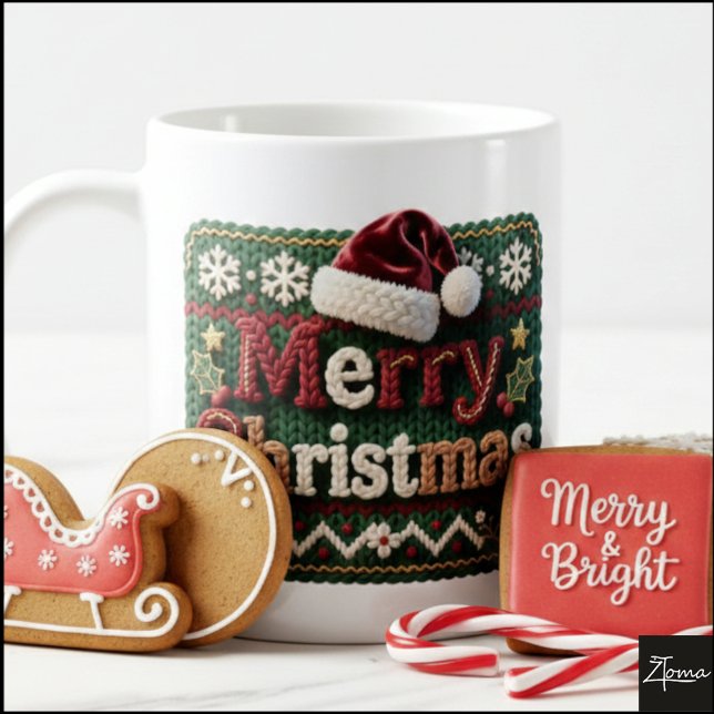 Mug Christmas Knit Sweater Merry Christmas Santa Hat (Créateur téléchargé)