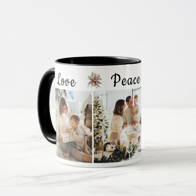 Mug Christmas Love Peace Joy Trois photos (Devant gauche)