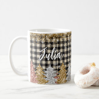 Mug Christmas Plaid And Glitter With Name