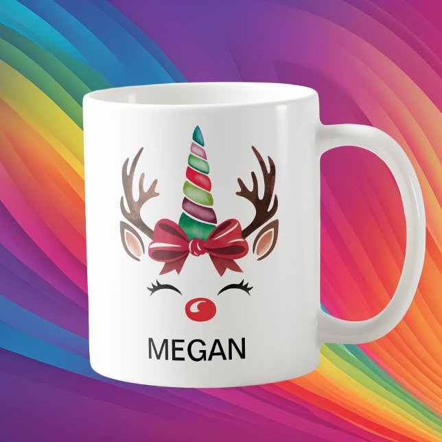 Mug Christmas Reindeer Unicorn Horn Face (Christmas Reindeer Unicorn Horn Face Coffee Mug
)