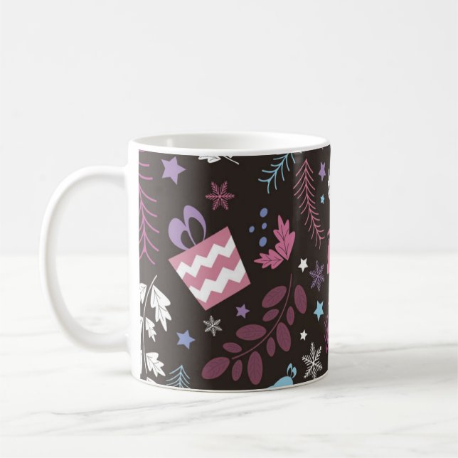 Mug Christmas seamless pattern with tree,  snow,  gift (Gauche)