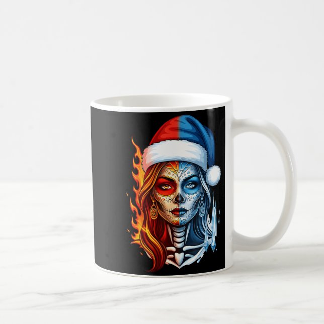 Mug Christmas Sugar Skull Art Woman Santa Hat Fantasy  (Droite)