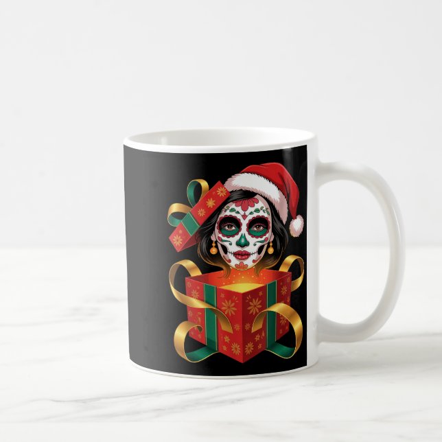 Mug Christmas Sugar Skull Art Woman Santa Hat Festive  (Droite)