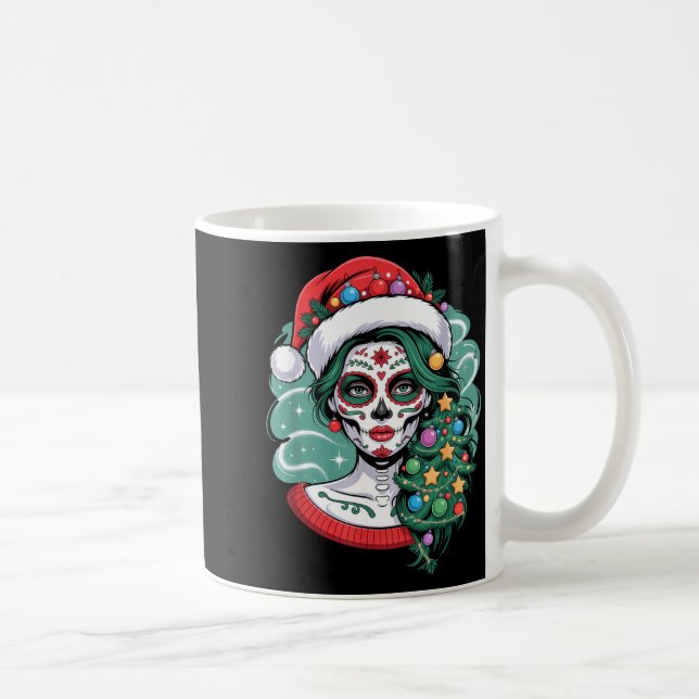 Mug Christmas Sugar Skull Art Woman Santa Hat Festive  (Droite)