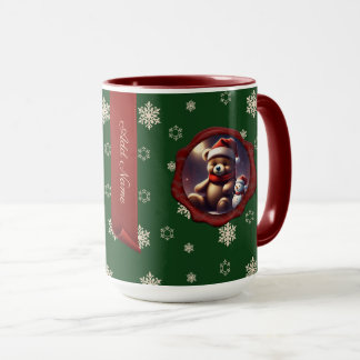 Mug Christmas Teddy Friend Bannière personnalisée Vert