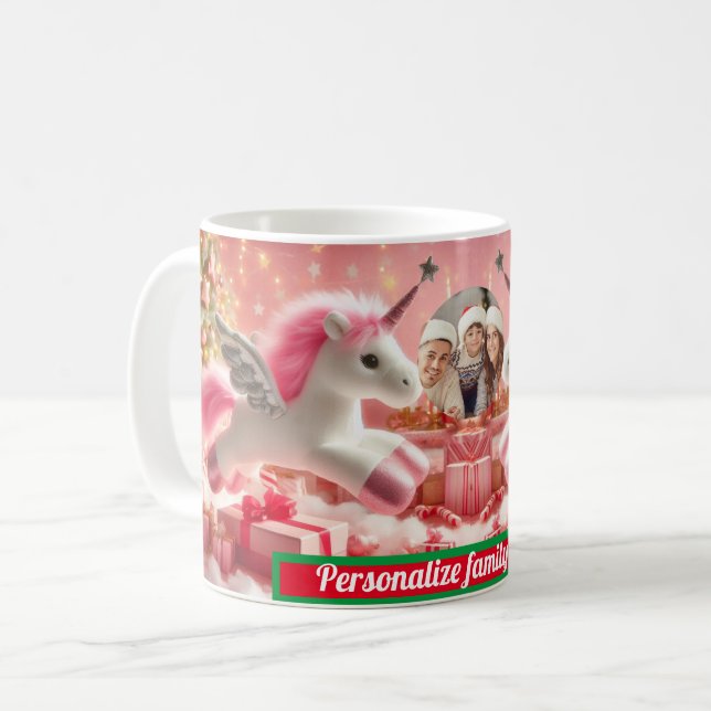 Mug Chritmas famille unicorne rose (Devant gauche)