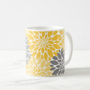 Mug Chrysanthèmes jaunes et gris Motif floral