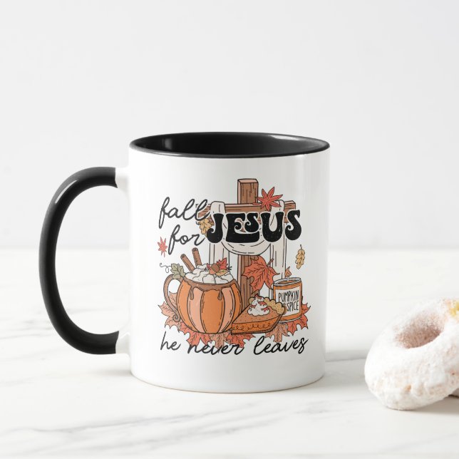 Mug Chute Pour Jésus Il N'A Jamais Feuille, Chrétien C (Avec donut)