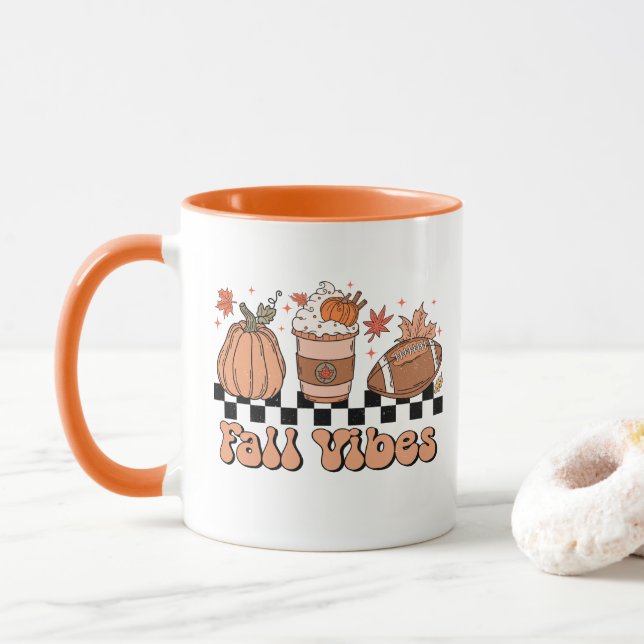 Mug Chute Vibes Mug, Saison Citrouille, Retro Fall Doo (Avec donut)