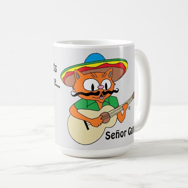 Mug Cinco De Mayo Fiesta Dessin Mustache Cat Drôle (Devant droit)