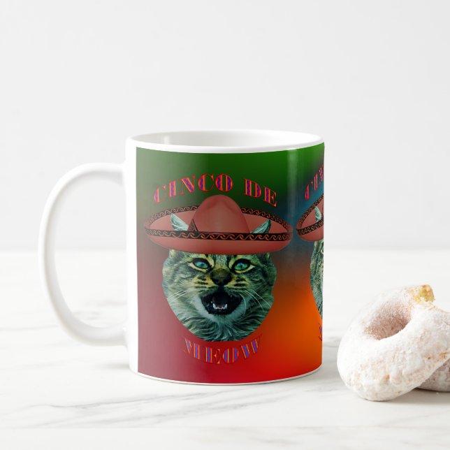 Mug Cinco De Meow Grey Cat Cinco De Mayo Mexique (Avec donut)