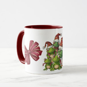 Mug Cinq grenouilles de Noël avec chapeau de Père Noël