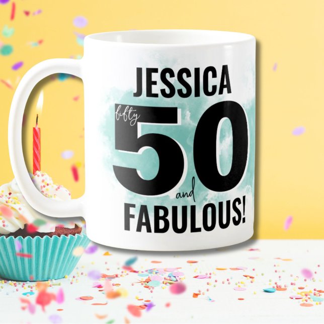 Mug Cinquante fabuleux 50e anniversaire moderne (Fifty Fabulous 50th Birthday Coffee Mug)