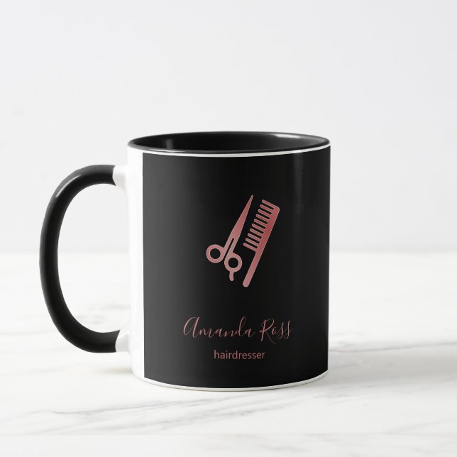 Mug Ciseaux en or rose et peigne noir (Gauche)