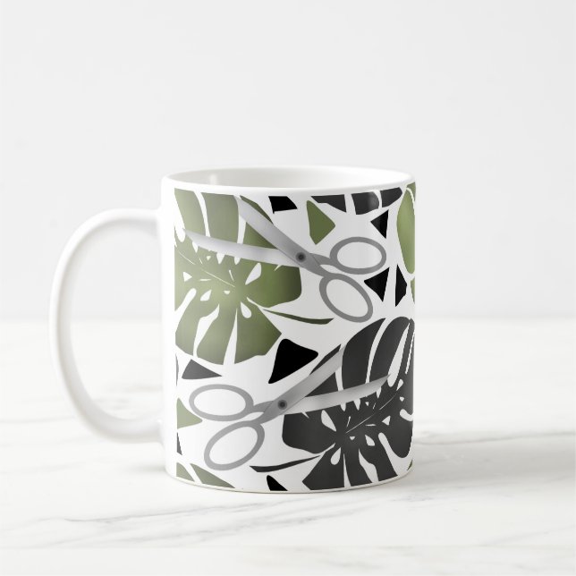 Mug ciseaux feuilles de monstera impression tropicale  (Gauche)