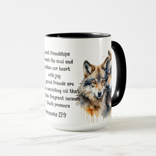 Mug Citation d'amitié pour les loups mignons Proverbes (Devant droit)