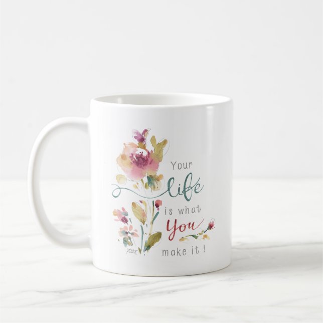Mug Citation d'aquarelle de couleur rose rustique (Gauche)