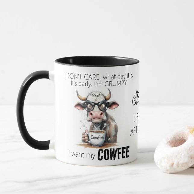 Mug Citation De Café Drôle De Vache (Avec donut)