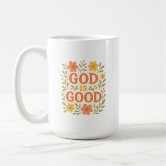 Mug Citation de foi chrétienne florale Dieu Est Bon