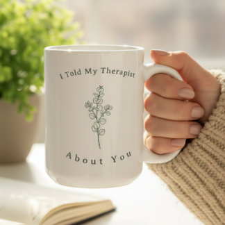 Mug Citation de thérapie drôle Typographie vert sauge
