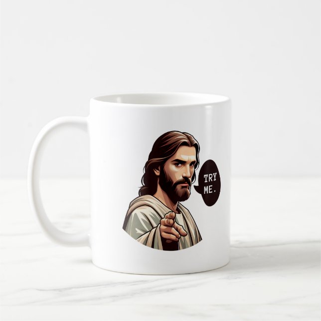 Mug Citation drôle LOL Jesus mème Essayez-moi (Gauche)