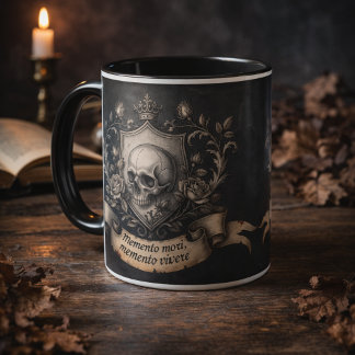 Mug Citation latine gothique de crête de crâne de Meme